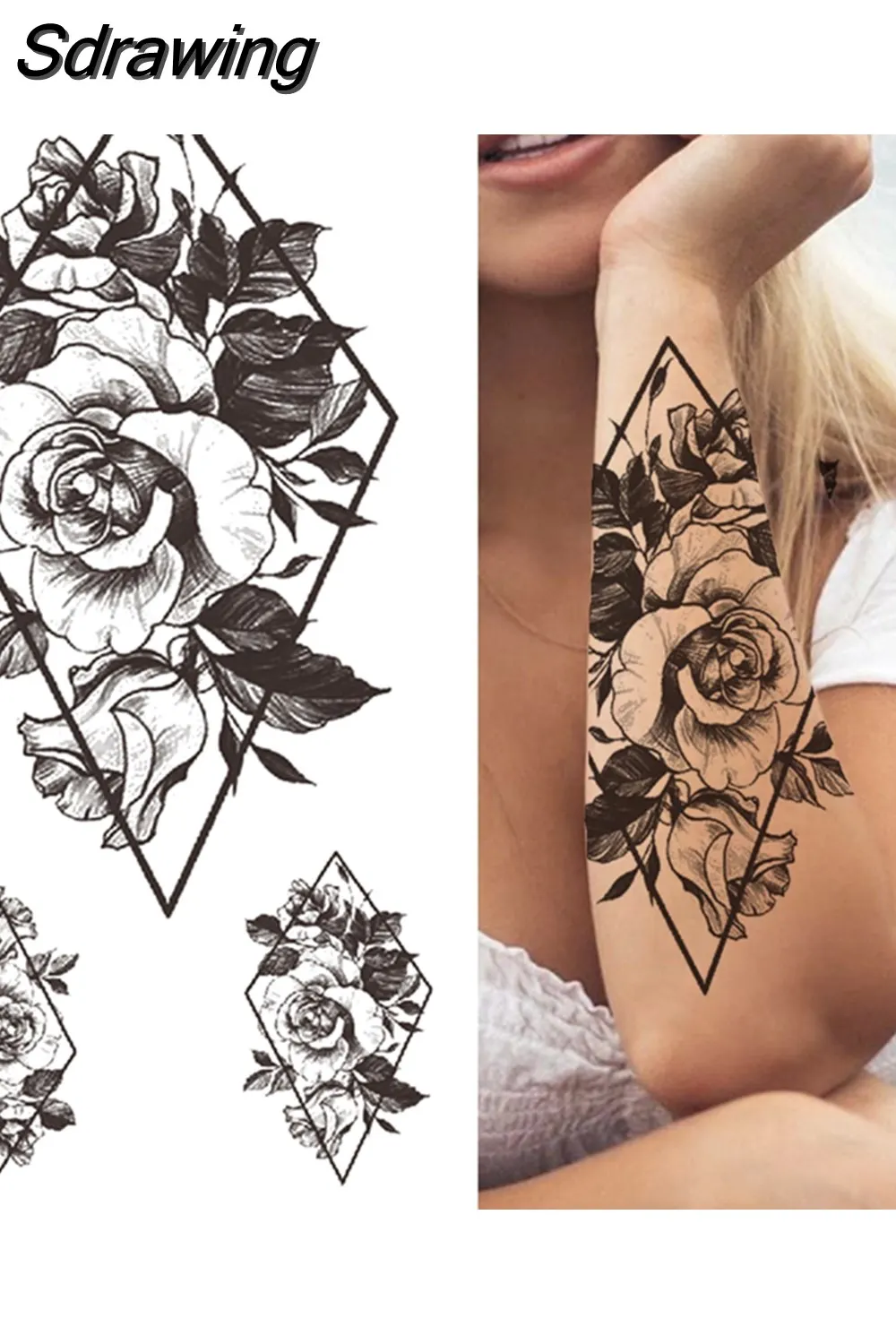Sdrawing Arm Temporary Tattoos Sleeve For Men Women Realistic Fake Tatoos Warrior Lion Tiger Flower Tatoo Sticker Black Totem Maori 507-1