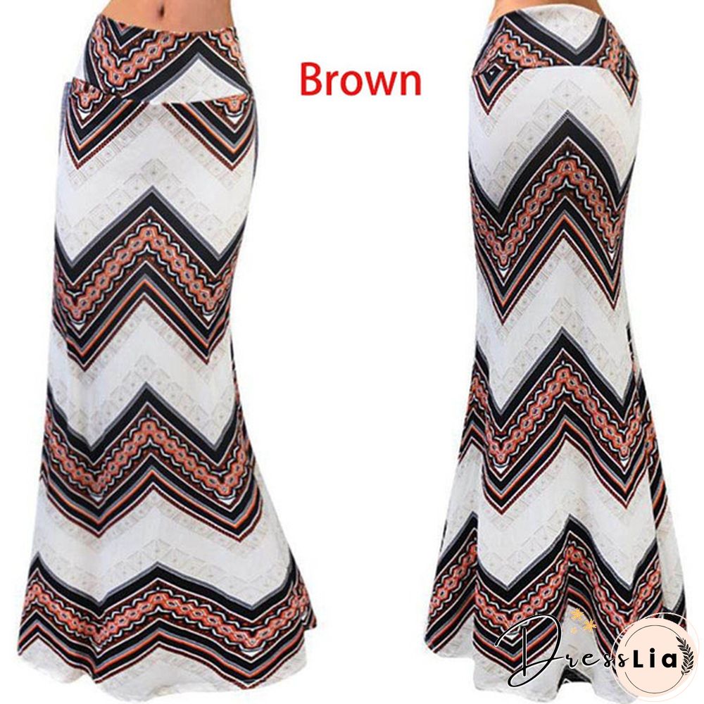 Women Summer Sexy Maxi Skirt Floral Print Patchwork Slim Casual Skirts Beach Party Long Dress