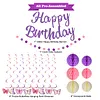Birthday Decorations, NO DIY, Pre-Strung Happy Birthday Banner with Honeycomb Balls, Hanging Swirls, Circle Dots Garland, Happy Birthday Party Decorations for Women Men Boys Girls (Purple)