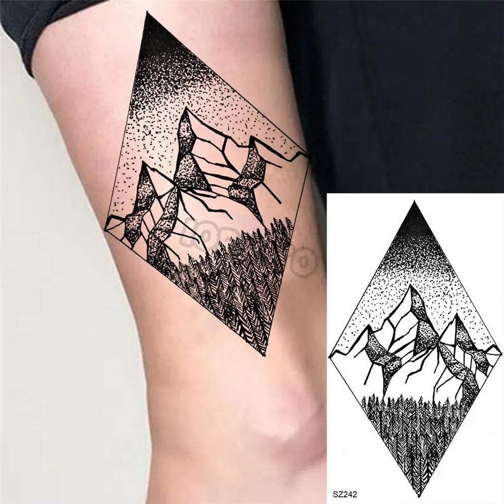Black Dandelion With Creative Tattoos For Women Men Realistic Sea Wave Mountain Lavender Fake Tattoo Sticker Arm Leg Tatoos 3D