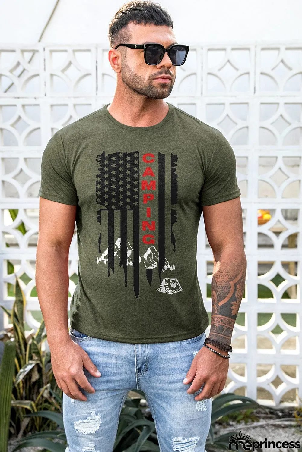 USA Flag Print Men's Tee