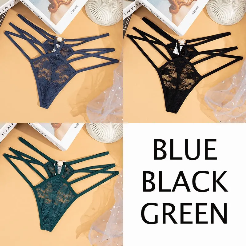 Sexy Lace Floral Thong Women  Seamless Panties Perspective Thongs Ladies Underwear Female Low Rise Cross Strap G-string