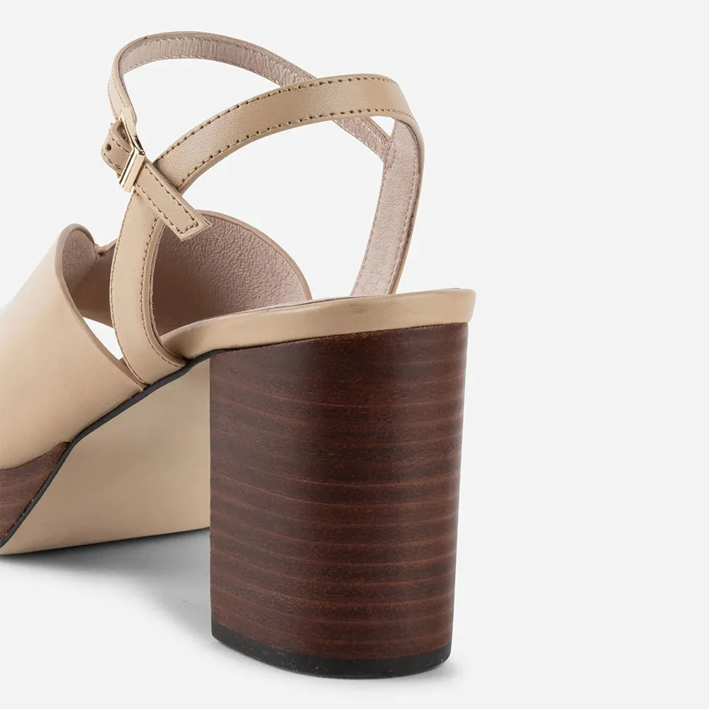 Khaki Square Toe Ankle Strap Platform Chunky High Heeled Sandals