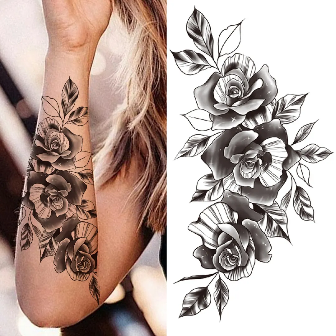 Lily Chains Flower Temporary Tattoos For Women Girl Black Butterfly Dream Catcher Tattoo Sticker Fake Rose Sexy Tatoos Back Body 1108