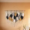 (Finished Product)Bohemian Handmade Leaf Wall Art No Drilling Handmade Craft Macrame Wall Decor Handmade Woven Leaf Tapestry for Apartment Living Room Bedroom Nursery Backdrop