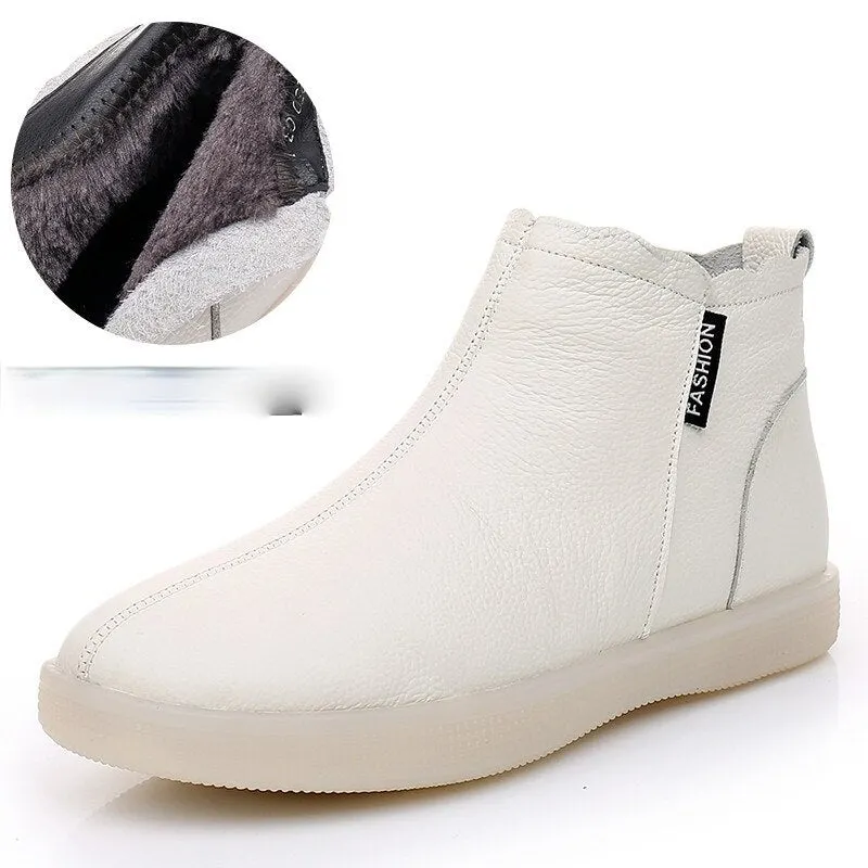 Fujin Warm Wool Motorcycle Slip on Super Comfortable Booties Footwear Winter Shoes Genuine Leather Cow Women Ankle Boots
