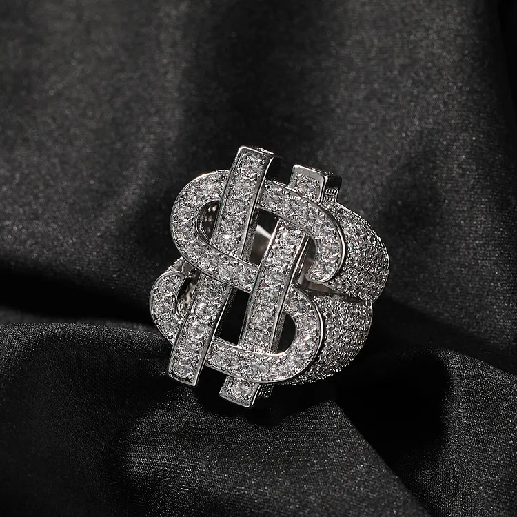 Iced Dollar Sign Hip Hop Rings Not Adjustable For Men
