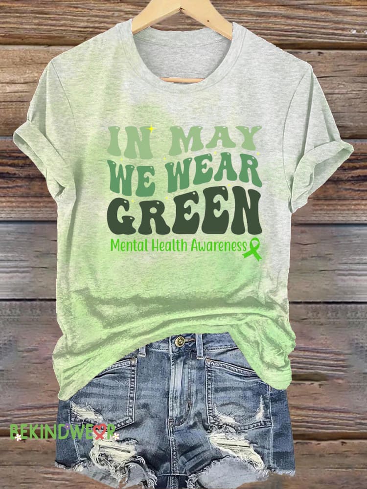 In May We Wear Green Spiritual Health Matters Printed Casual Crew Neck Short Sleeve T-Shirt Multicolor / S