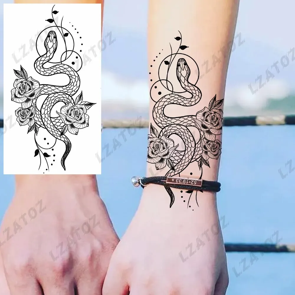 Sdrawing Rose Flower Temporary Tattoos For Woman Adults Realistic Compass Cross Fake Tatoos Sexy Waterproof Hand Tattoo Sticker
