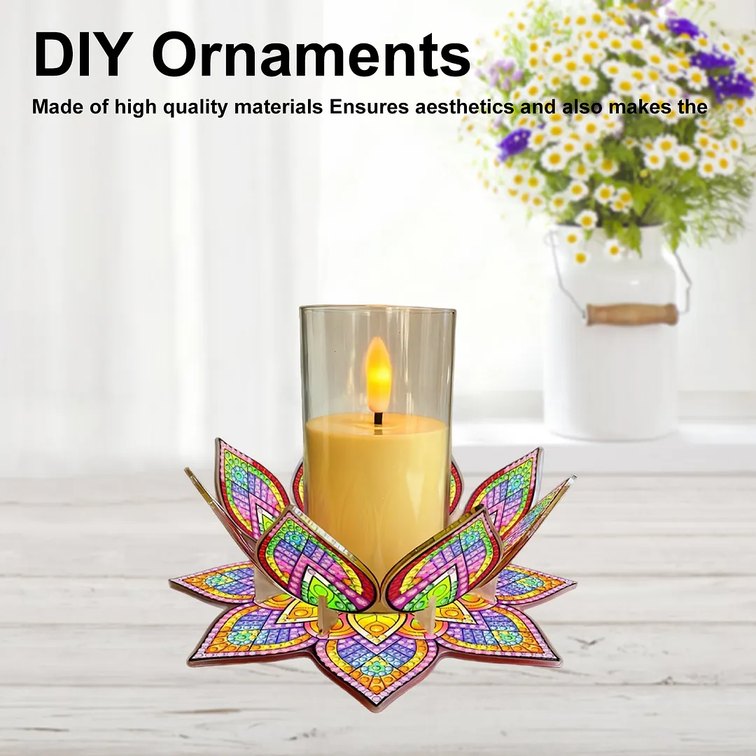 Mandala Lotus-A Acrylic DIY Diamond Painting Candle Holders Without Candles Crystal Painting Tealight Candle Stand Table Centerpiece for Adults Beginners Home Party Decor
