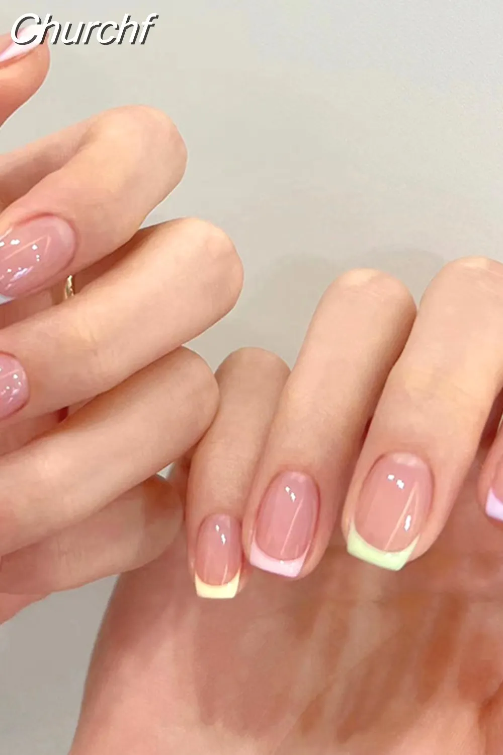 Churchf French White Side False Nails Wearable Rhinestone Desgin Fake Nails Short Simple Nail Full Cover Nail Tips Press On Nails-Nail Inspo