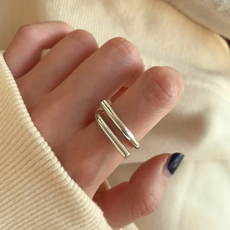 Minimalist Sterling Silver Adjustable Open Ring for Women