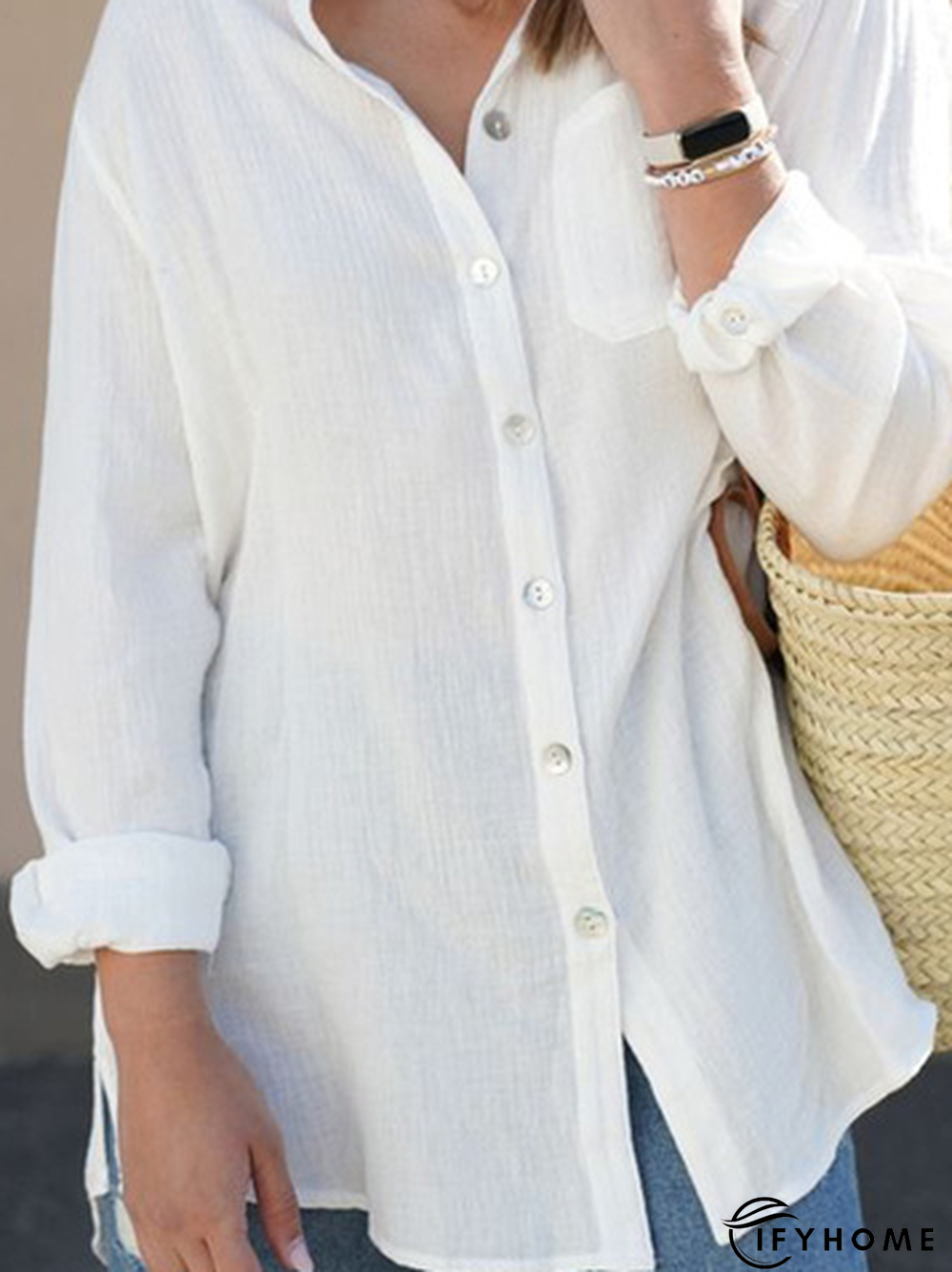 Casual Cotton Loose Shawl Collar Blouse | IFYHOME