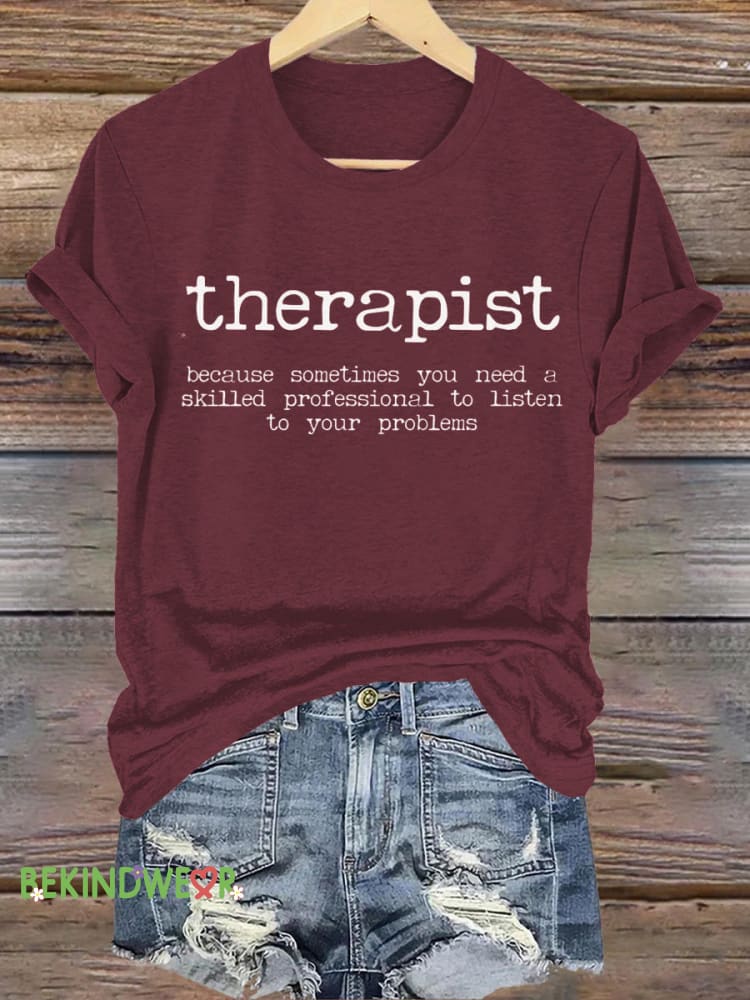 Therapist Mental Health Month Printed Casual Crew Neck Short Sleeve T-Shirt Brown / S