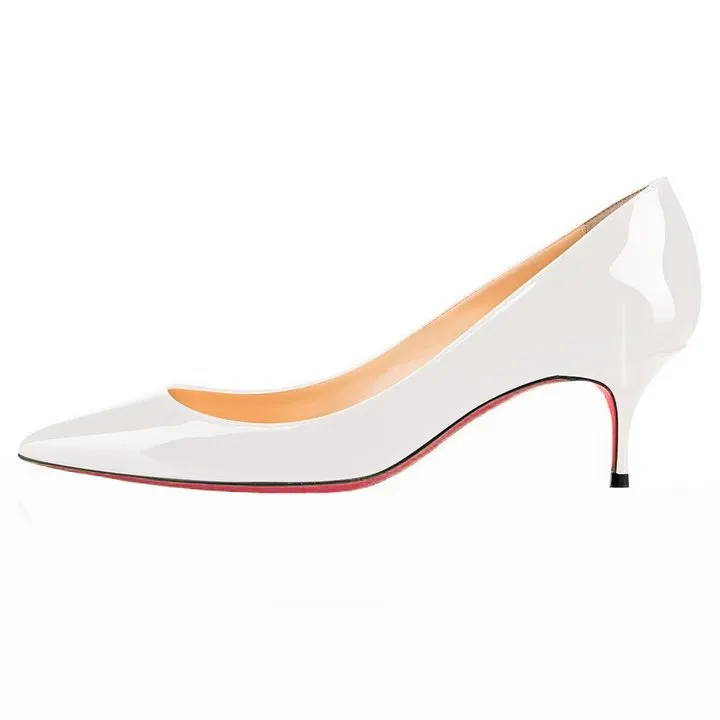 Women Fashion Pointed Toe White Heel Red Bottom Pumps Sexy Slip On Stiletto Party Shoes VOCOSI VOCOSI
