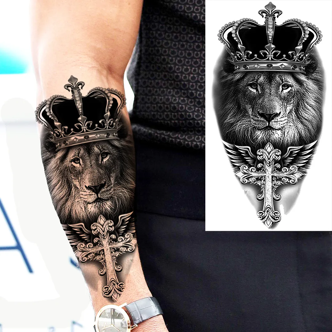 Sdrawing Skull Halloween Skeleton Temporary Tattoo For Men Adults Realistic Lion Tiger Wolf Scary Fake Tattoo Sticker Forearm Tatoo