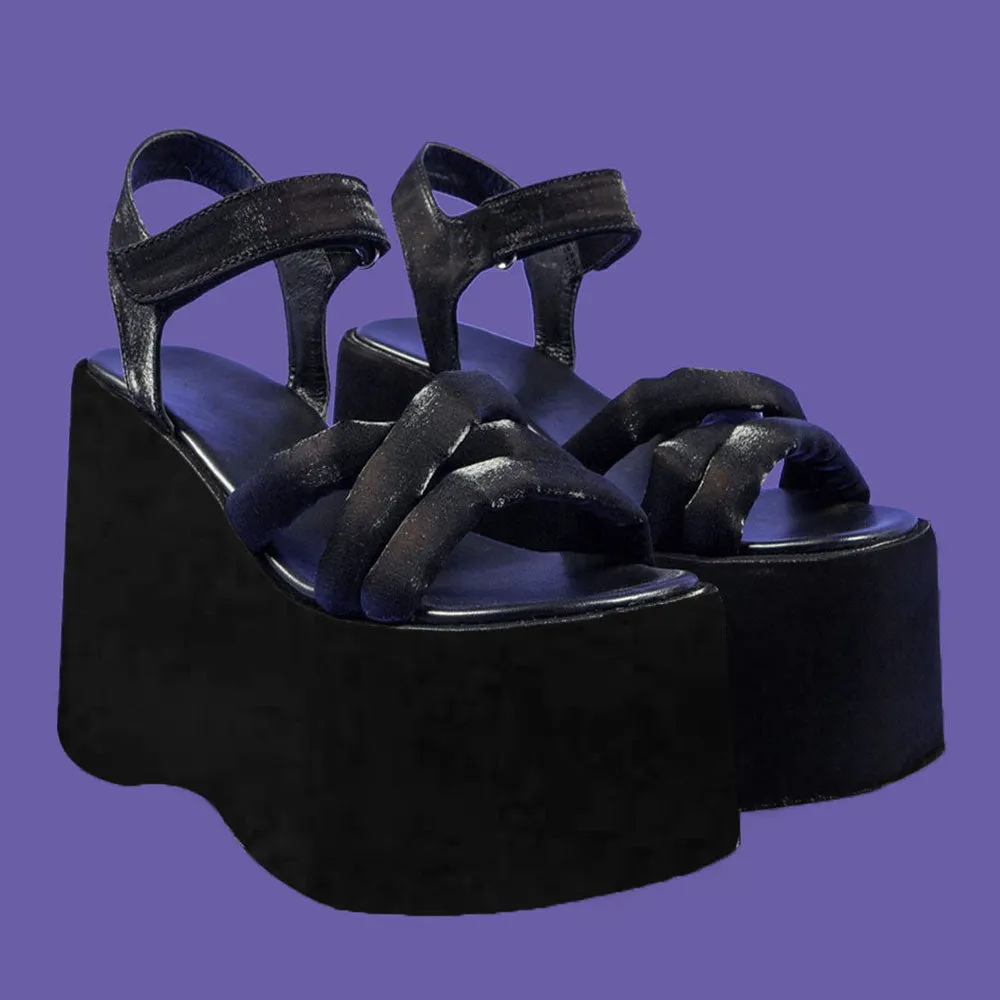 2021 Plus Size 43 Shoes Women High Platform Black Gothic Cosplay Comfortable Wedges Heels Sandal Slippers Summer Outdoor Slides