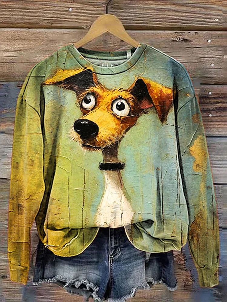 Cute Puppy Graffiti Art Print Dog Lover Casual Sweatshirt