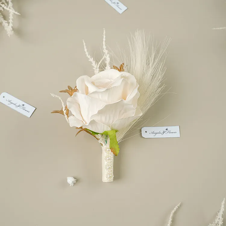 A86384 Champagne Series With Reed Corsage Flower Bridegroom Wedding Accessories