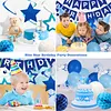 Birthday Decorations, Happy Birthday Banner with Birthday Balloons, Honeycomb Balls, Hanging Swirls, Circle Dots Garland, Happy Birthday Party Decorations for Women Men Boys Girls (Blue)
