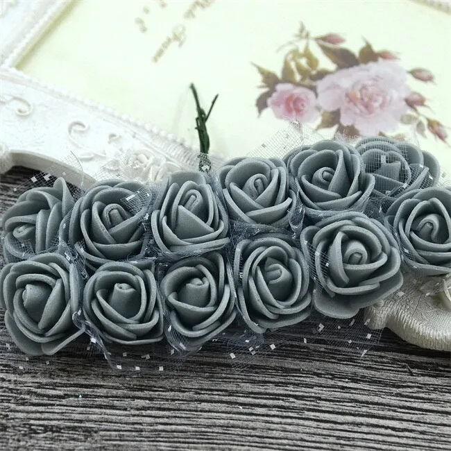 144PCS 2CM Mini Artificial Flower Bubble Rose Bouquet Wedding Home Party Decoration Craft Garland Accessories Fake Flower