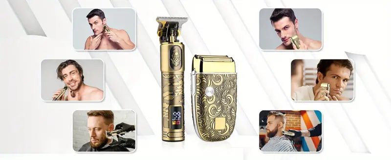 Aparador de cabelo profissional barbeador elétrico com folha para homens sem fio aparador de barba clipes de cabelo masculino barbeador elétrico recarregável conjunto de cuidados com o cabelo adequado para o presente do dia dos pais Detalhes 1