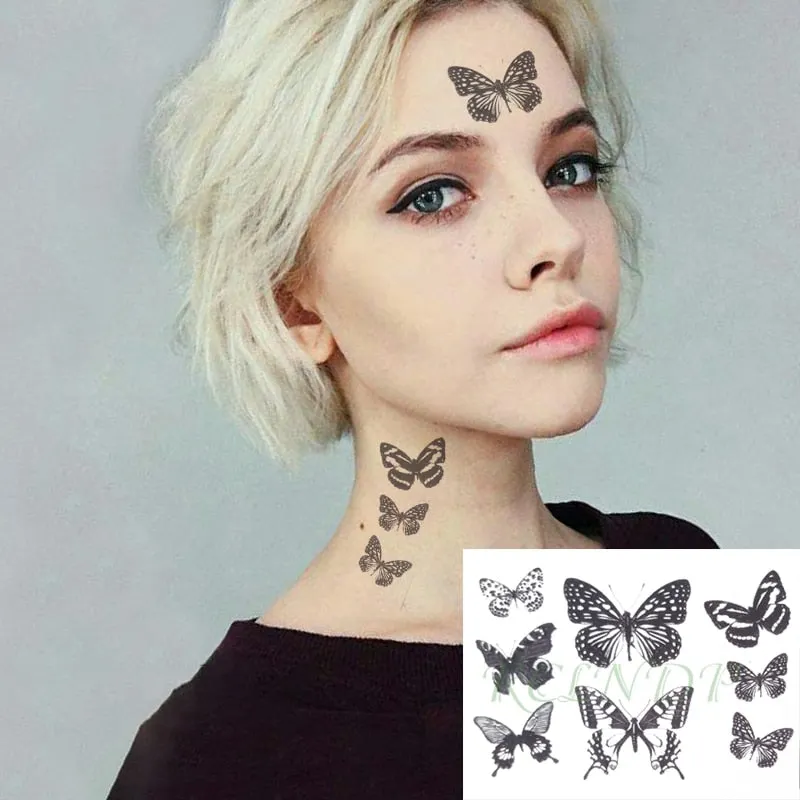 Waterproof Temporary Tattoo Sticker Neck Black Word Angel Devil Bull Cross English Letters Flash Tatoo Fake Tatto for Woman Men