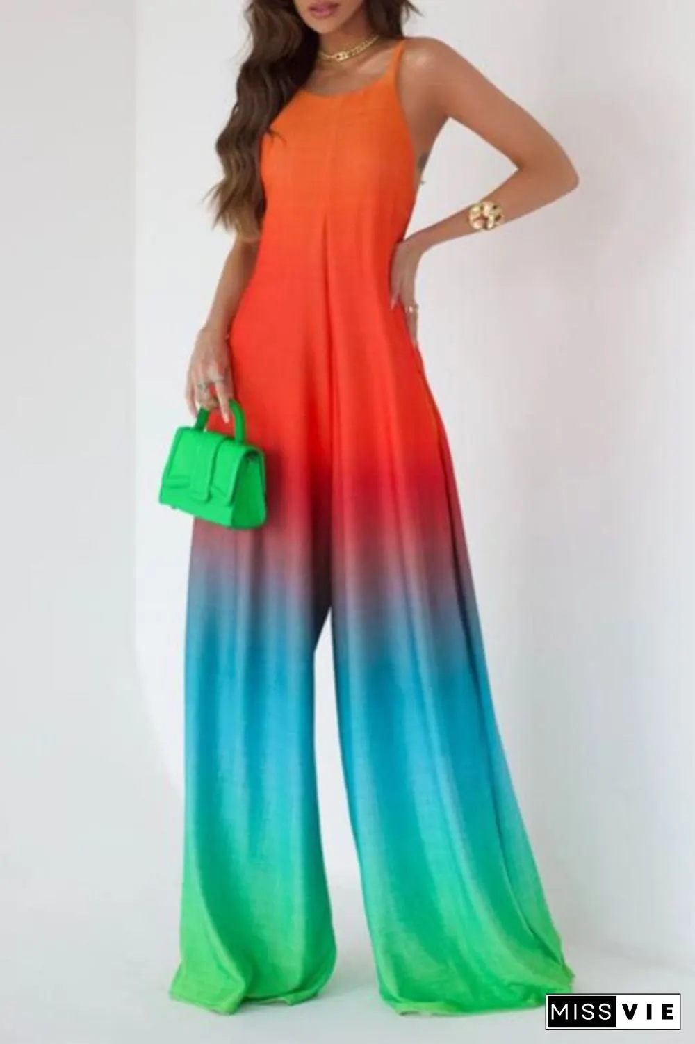 Casual Print Patchwork Pocket O Neck Regular Jumpsuits