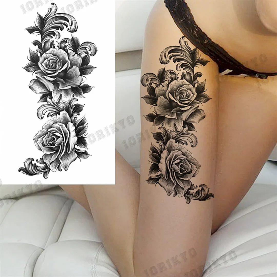 Black Lion Wolf Temporary Tattoos For Men Adult Forest Rose Compass Warrior Fake Tattoo Washable Body Art Painting Tatoo Sticker