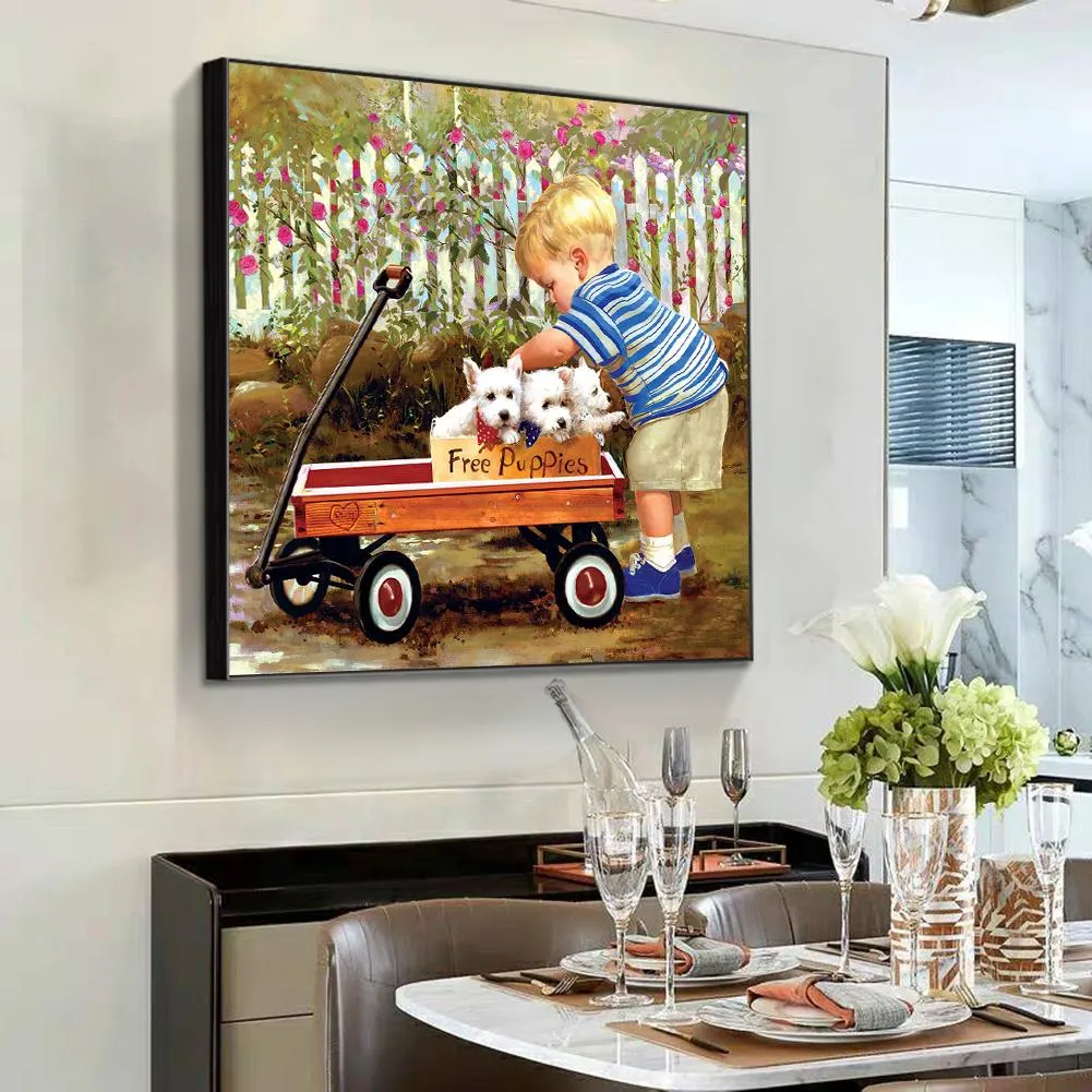 Diamond Painting - Full Round Drill - Little Boy Car(30*30cm)