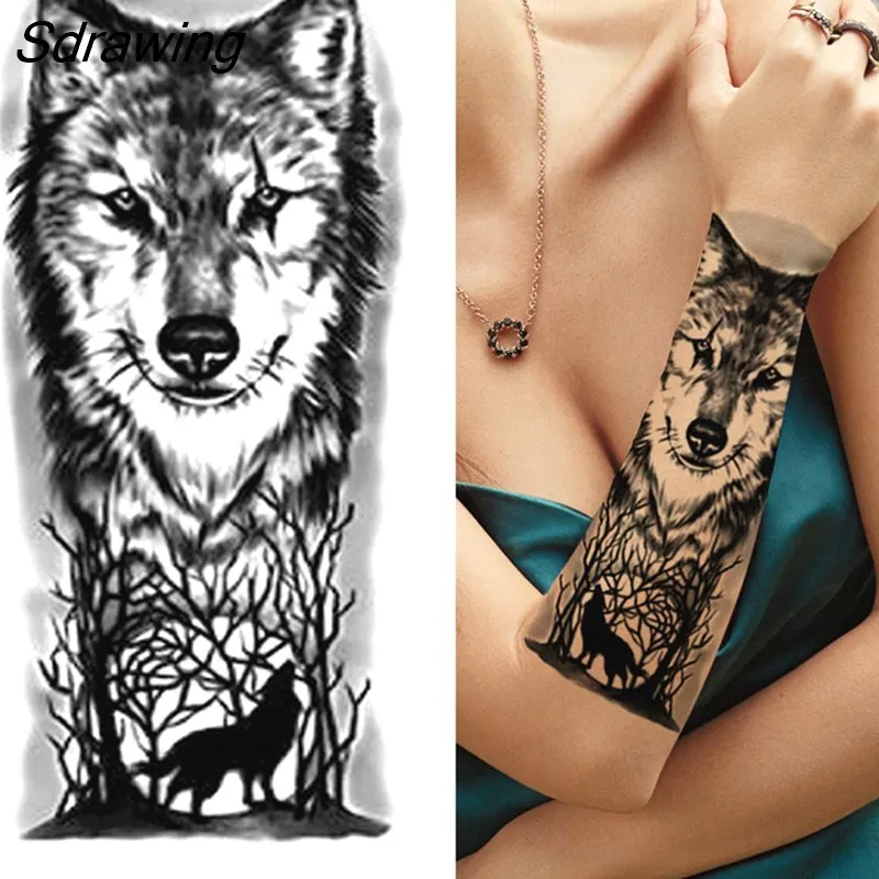 Sdrawing Tiger Temporary Tattoos For Men Women Kids Lion Skull Cross Tattoo Sticker Black Compass Skeleton Tatoos Leg Thigh 328-0