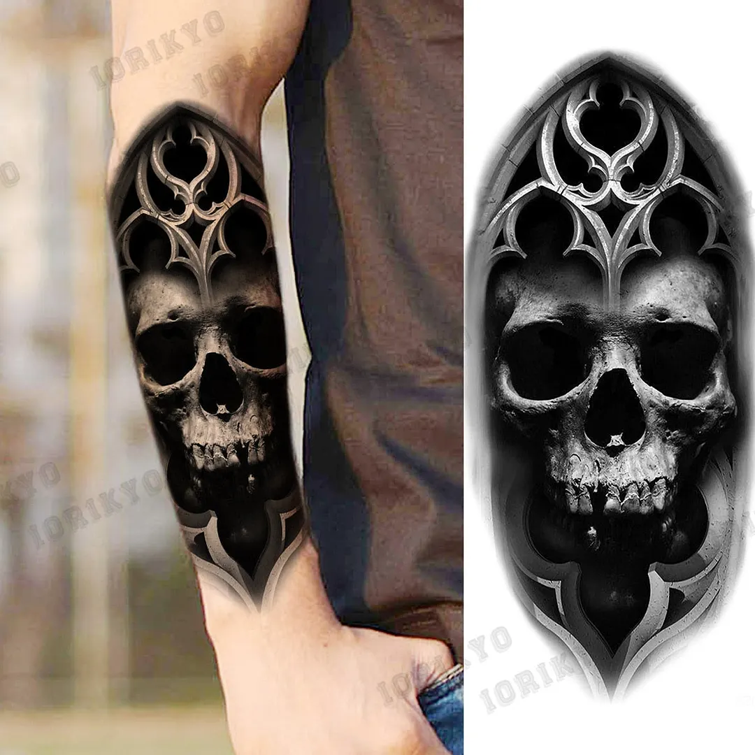 Black Devil Vampire Arm Temporary Tattoos For Women Adult Skull Lion Crown Compass Fake Tattoo Washable Body Art Painting Tatoos