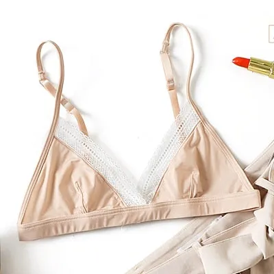 Sexy Bralette Wireless Unlined Bra Woman Underwear Soft Comfortable Sleep Tops French Lace Bralet Intimates Lingerie Satin Bras