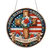 Diamond Painting Single-Sided Acrylic God Bless America - Cross Hanging Pendant Sun Catcher for Home Garden Wall Door