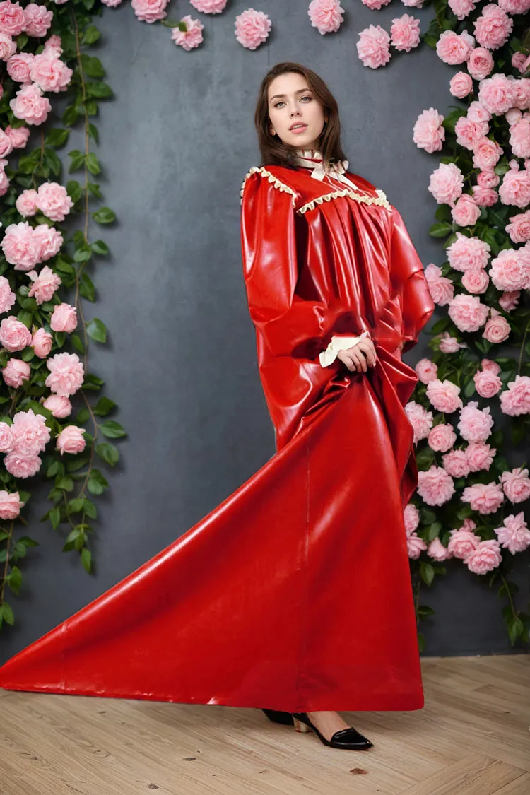 Women Latex Dress Rose Nightingale Vintage Ruffled Robe