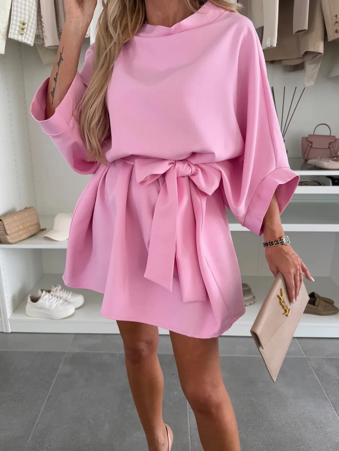 Billionm Billionm Explosion Of Solid Color Round Tie With Casual Temperament Dress Woman