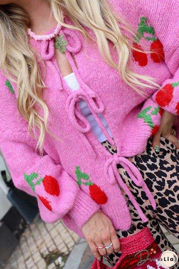 Cherry Embroidered Cardigan Sweater