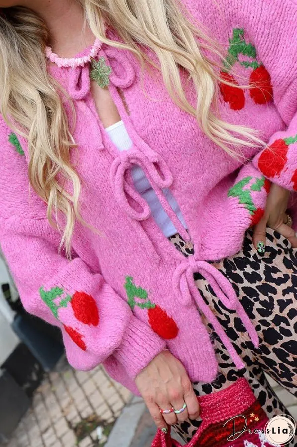 Cherry Embroidered Cardigan Sweater