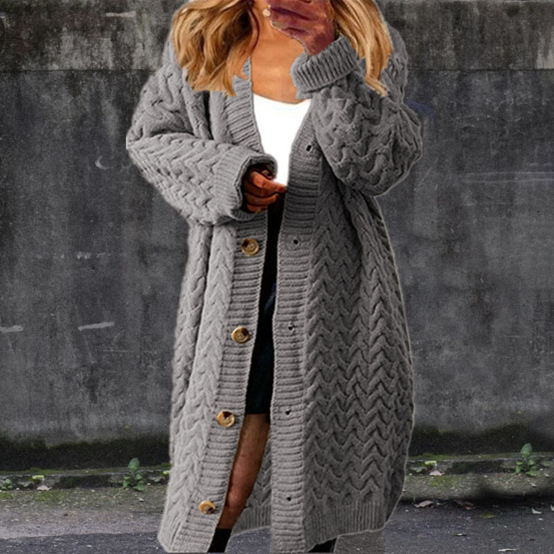 Solid Color Loose Mid Length Twist Button Sweater Cardigan