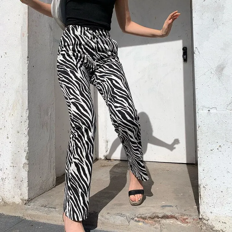 HEYounGIRL Zebra Animal Print Elegant Pants Capris Harajuku High Waist Trousers Ladies Casual Office Pants Women Streetwear 2021