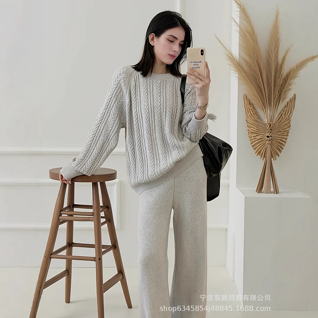 Athvotar Athvotar New Soft Horse Hair V-Neck Hollow Open Shirt Femininity Lazy Wind Buckle Lantern Sleeve Sweater Coat