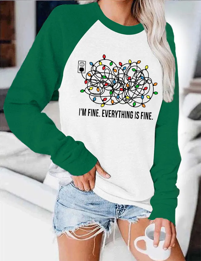 I'm Fine Everything is Fine Christmas Color Block Blouse