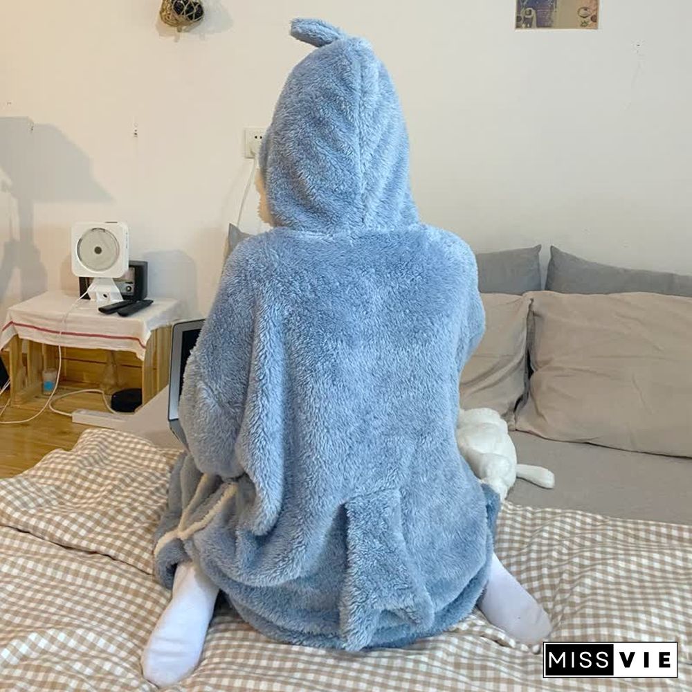 Lovely Cartoon Shark Plush Hooded Pajamas Set