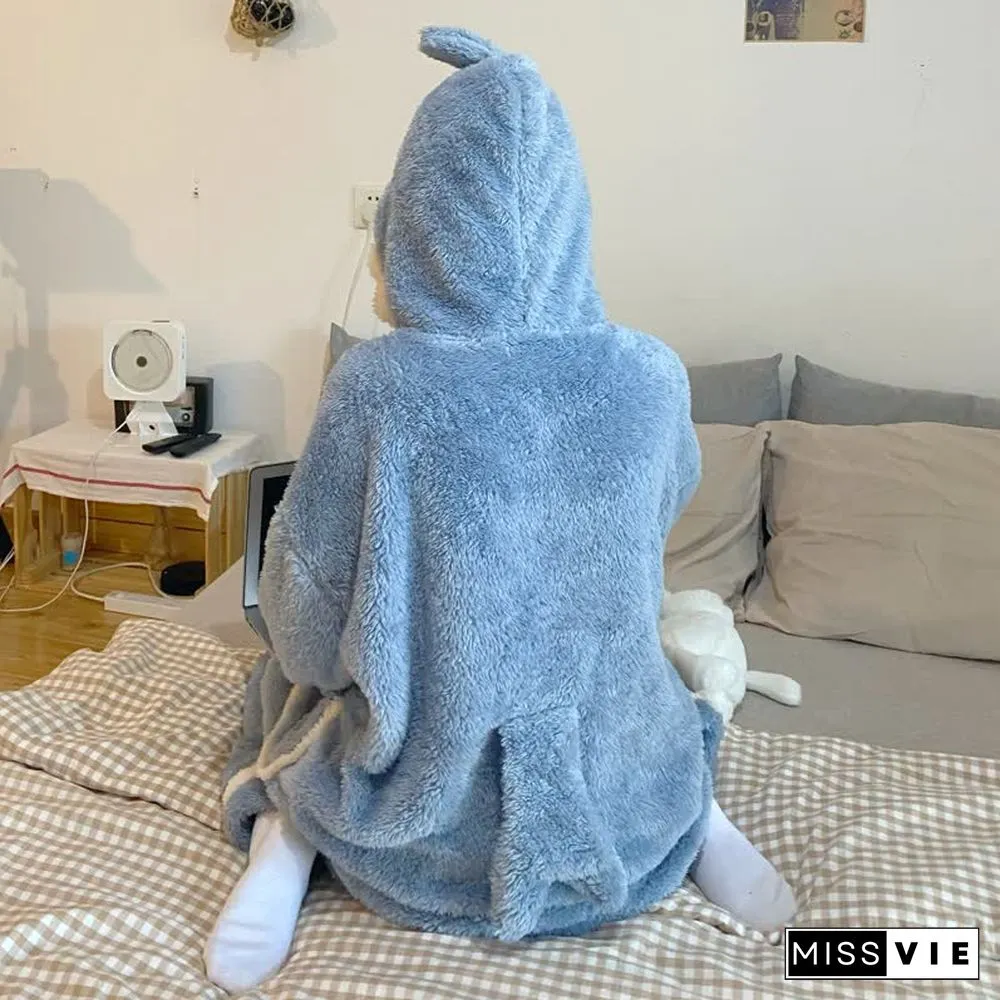 Lovely Cartoon Shark Plush Hooded Pajamas Set