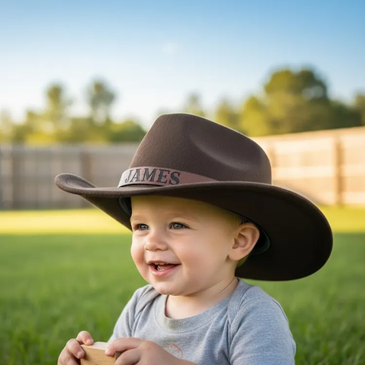 Kids Cowboy Hat Personalized Cowboy Hat For Toddler Boys Girls, Western Hat With Hatband For Kids Men Women, Custom Leather Patch Baby Cowgirl Hat, Perfect For Family Vacations And Western Themed Birthday Parties