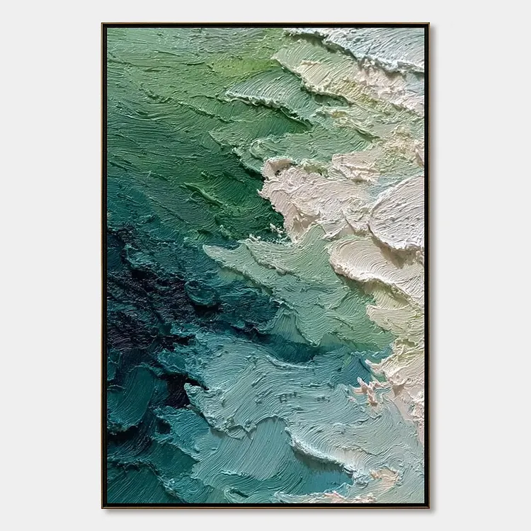 EMERALD TIDE: Textured Wabi Sabi Abstract Painting（Canvas painting）