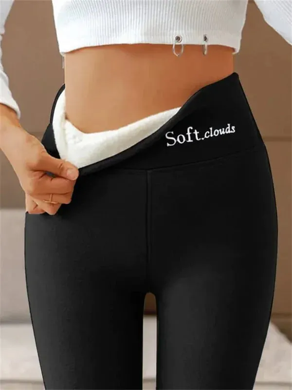 Soft Clouds Leggings Casual Warm Winter Solid Pants-Pink