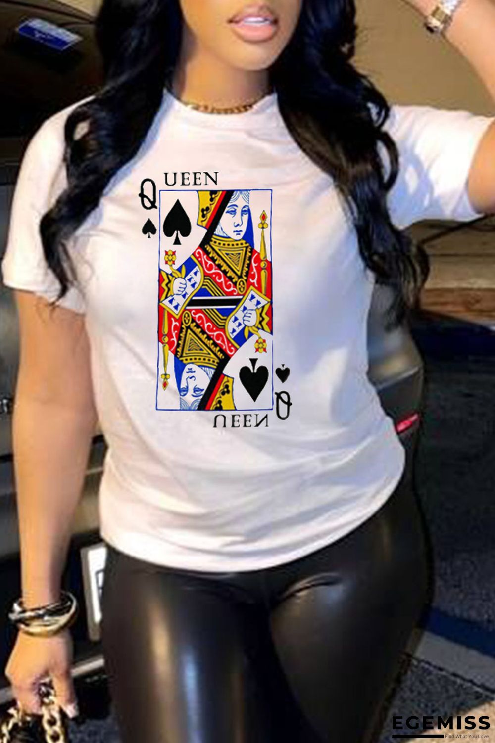 White Fashion Geometric Print Patchwork O Neck T-Shirts | EGEMISS