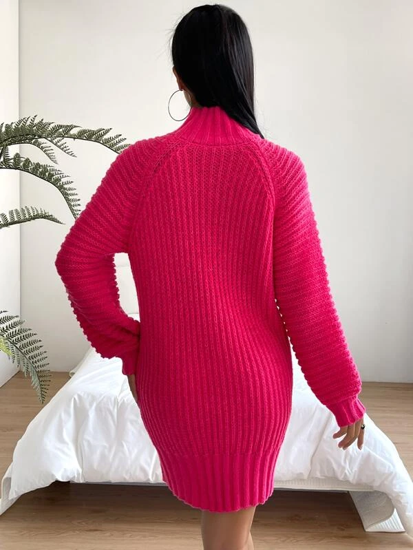 Turtleneck Raglan Sleeve Jumper Dress Without Belt
