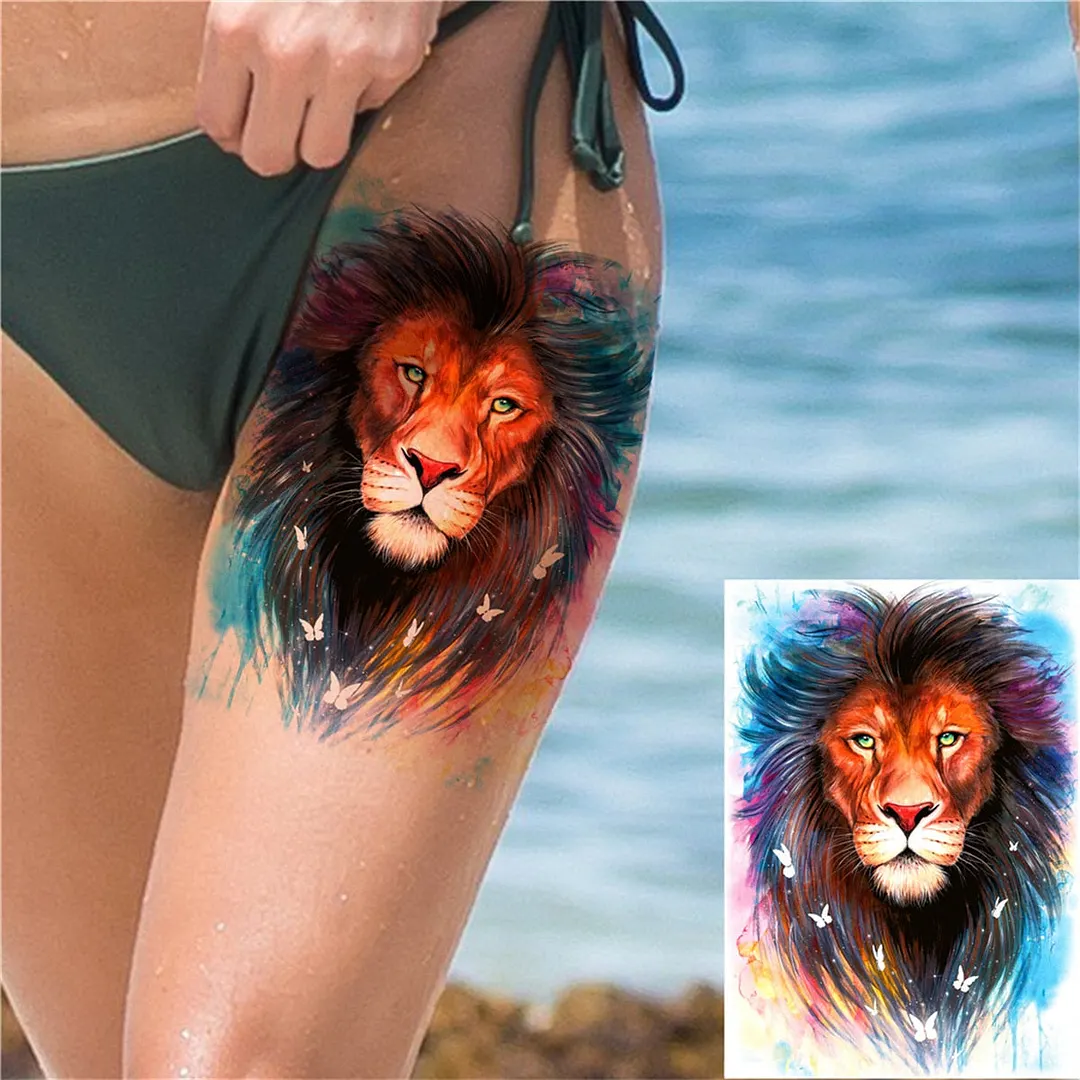 3D Lion Tiger Temporary Tattoos For Men Women Adult Black Wolf Tattoo Sticker Realistic Fake Bear Mountain Disposable Tatoo Body